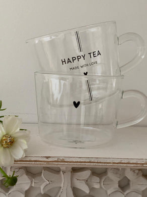 Glass Happy Tea Tumbler Mugs ... set of 2